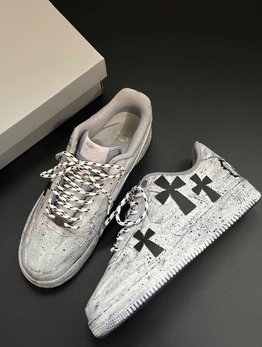 【訂製鞋款】Nike Air Force 1 AF1 貝爾斯 浸染 做舊 塗鴉 黑灰 CW2288-111(Team141-貝爾斯)