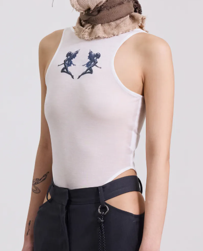 Silver 9 透膚露腰挖背連身衣 (白)