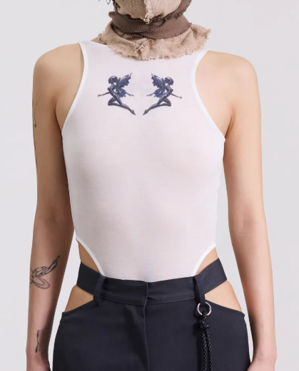 Silver 9 透膚露腰挖背連身衣 (白)