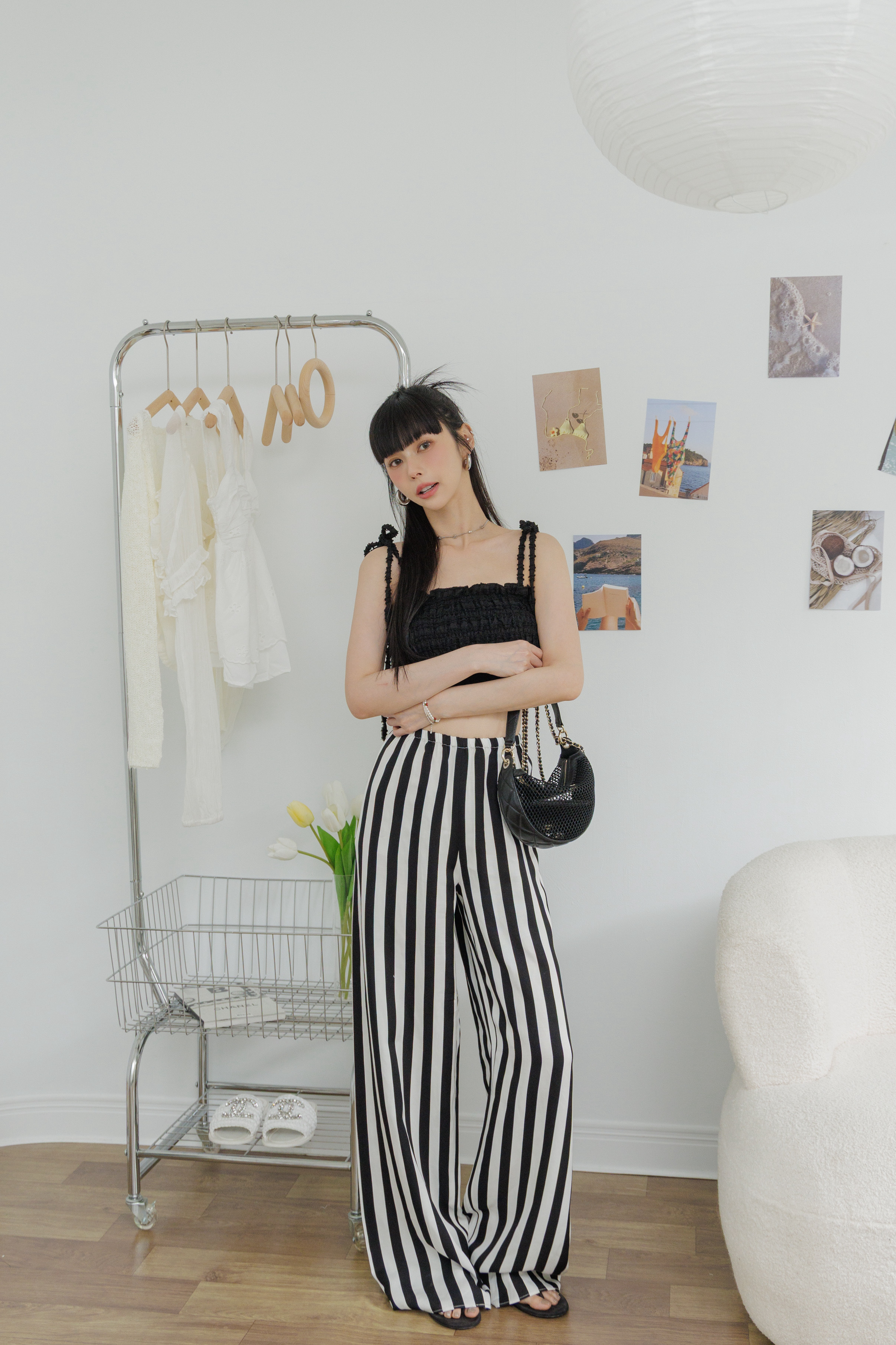 (現貨) 歐美時髦條紋寬褲  G28