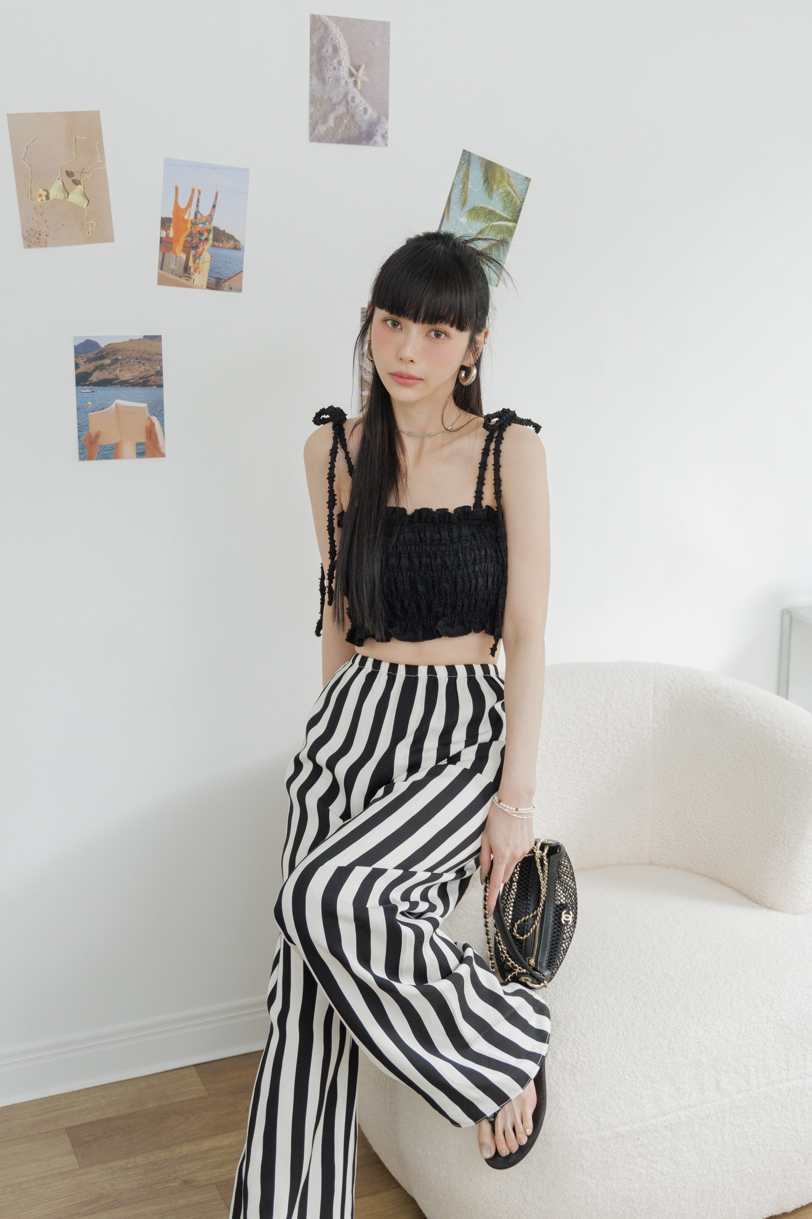 (現貨) 歐美時髦條紋寬褲  G28