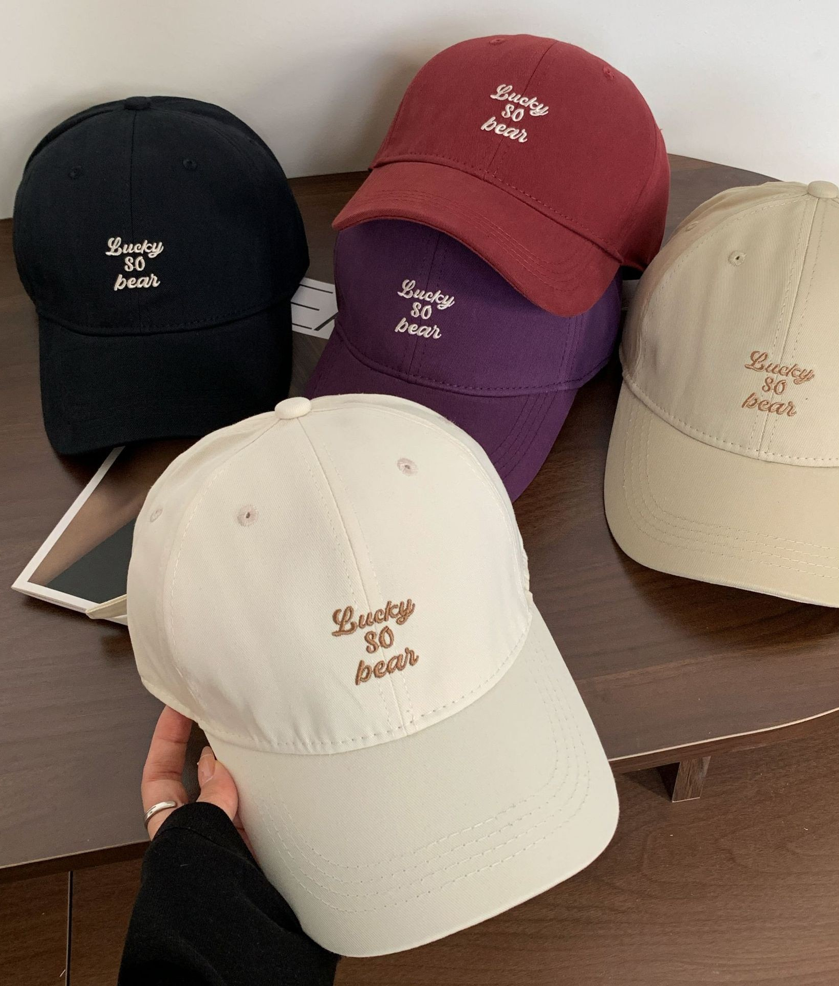 “Lucky So Bear” Korean Style Versatile Letter Embroidered Cap