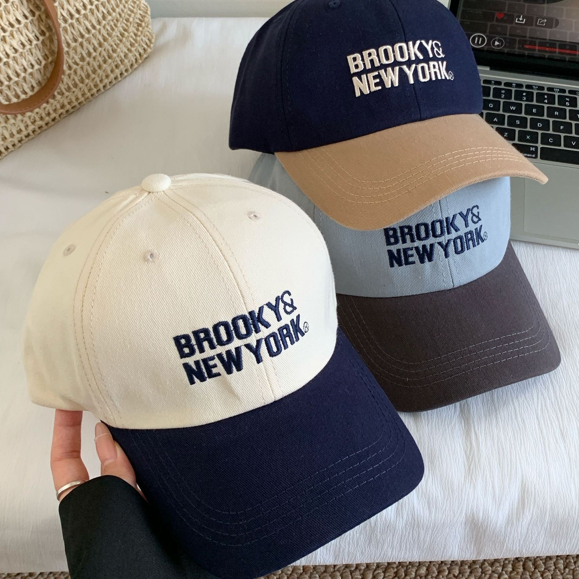 Korean Style Ins Color-Block Letter Embroidered Cap