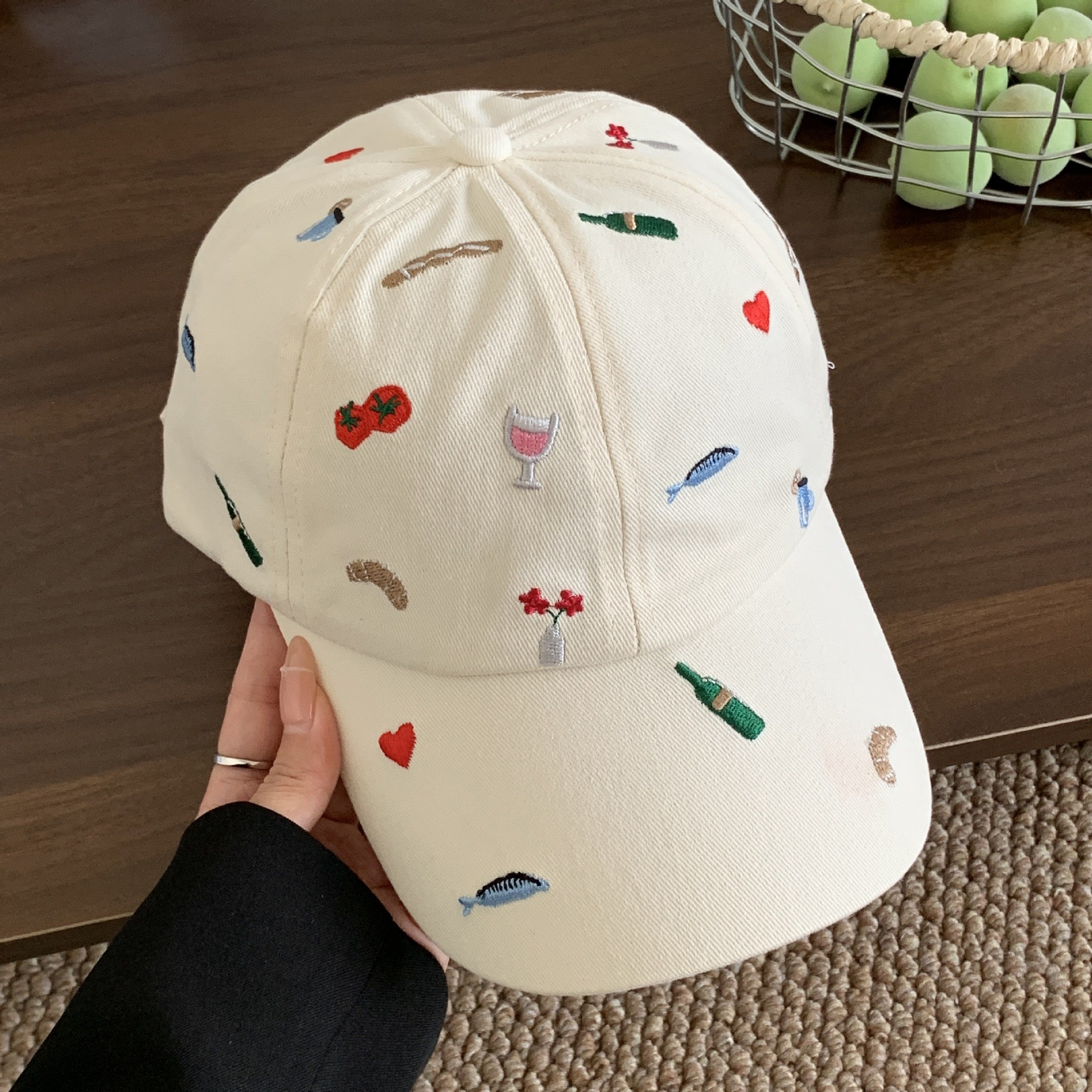 Korean Embroidered Graffiti Fish Cap