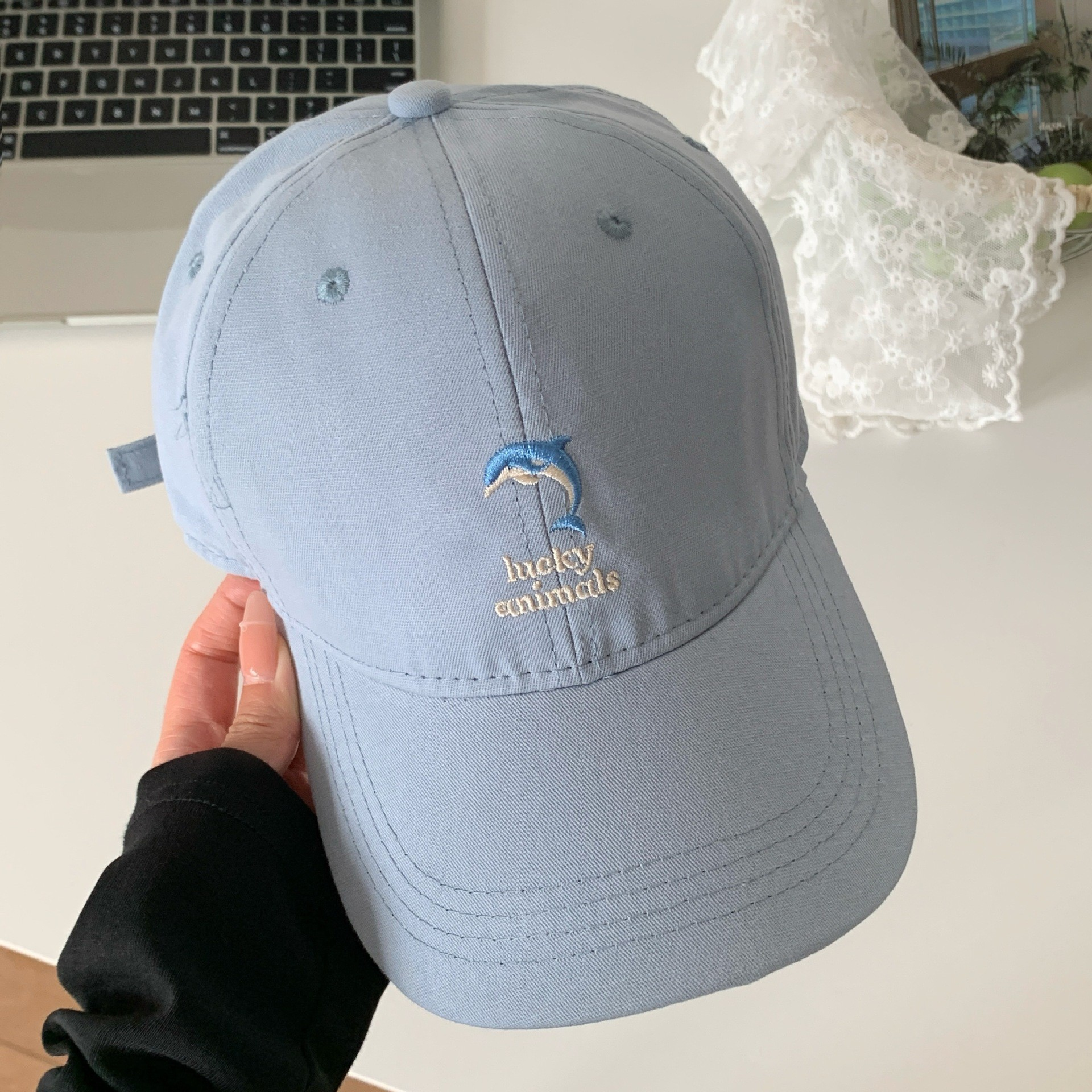 Korean Style Embroidered Dolphin Baseball Cap