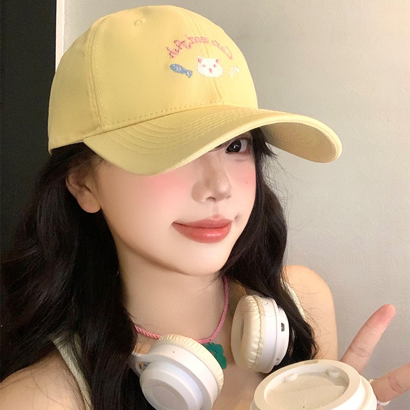 Cute Kitty & Fish Embroidered Baseball Cap