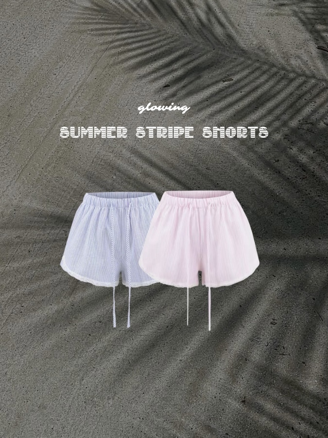 條紋蕾絲小短褲(2色)