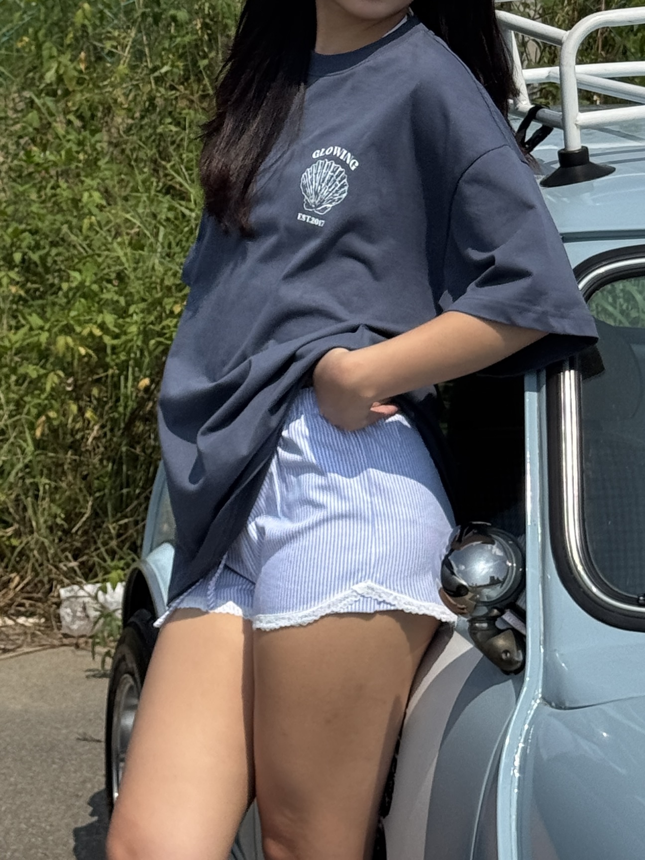 條紋蕾絲小短褲(2色)