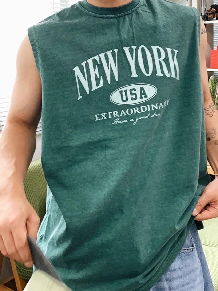 OverSize洗水英文字背心 V1155