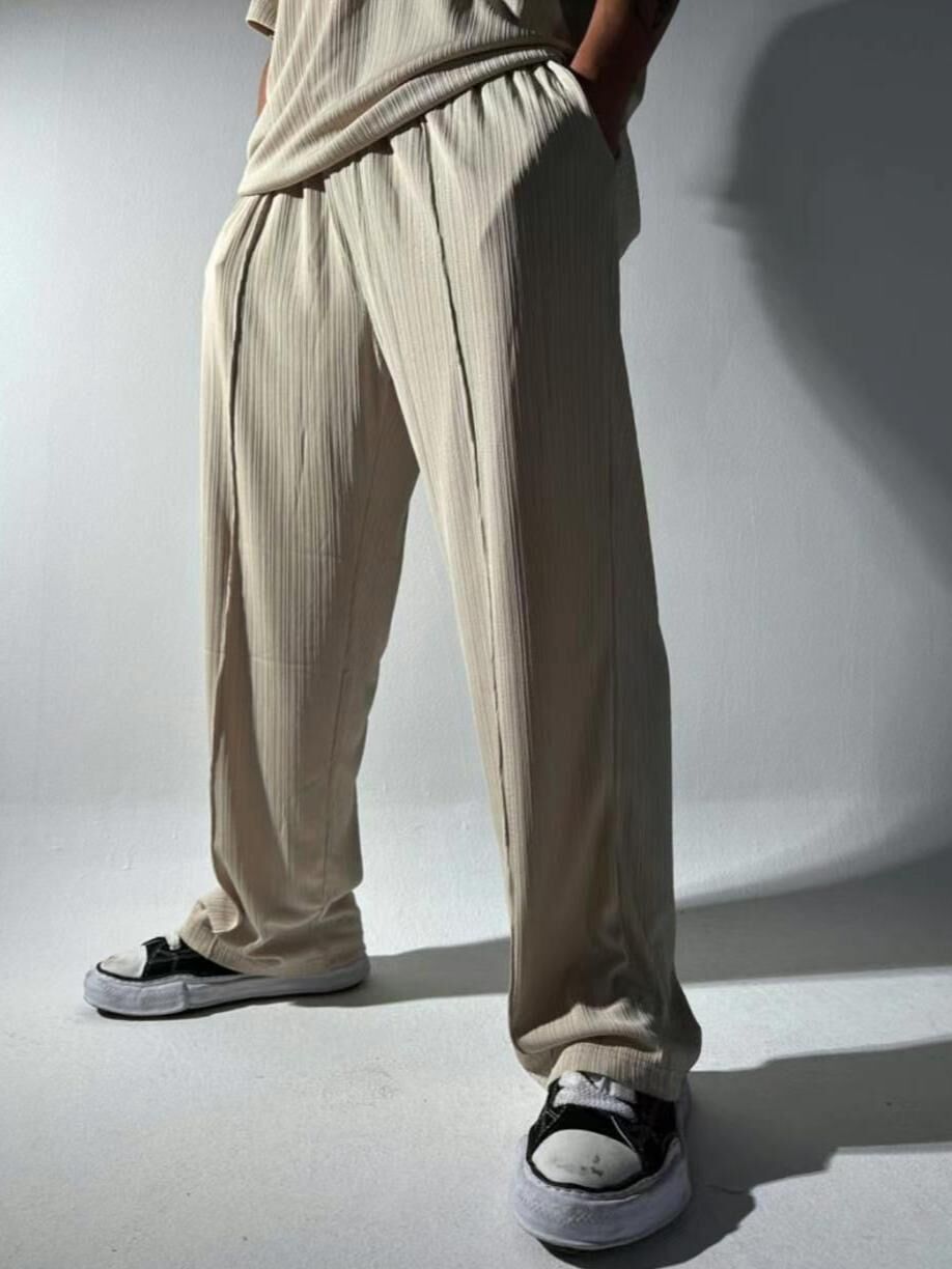 淨色暗直紋鬆身褲 P3156