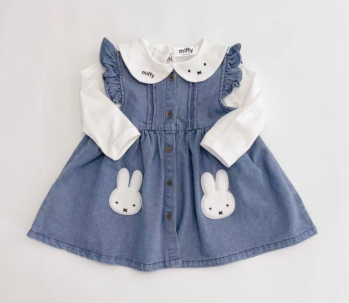 🐰𝐌𝐢𝐟𝐟𝐲 娃娃領上衣 牛仔連身裙套裝