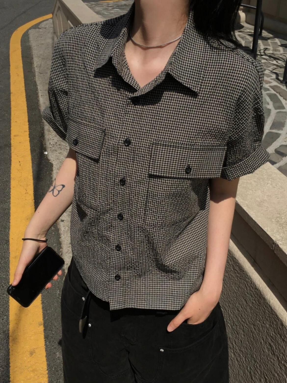 格仔Boxy短袖恤衫 S2442