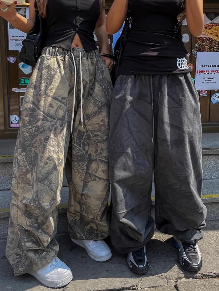 樹紋可束腳鬆身褲 P3163