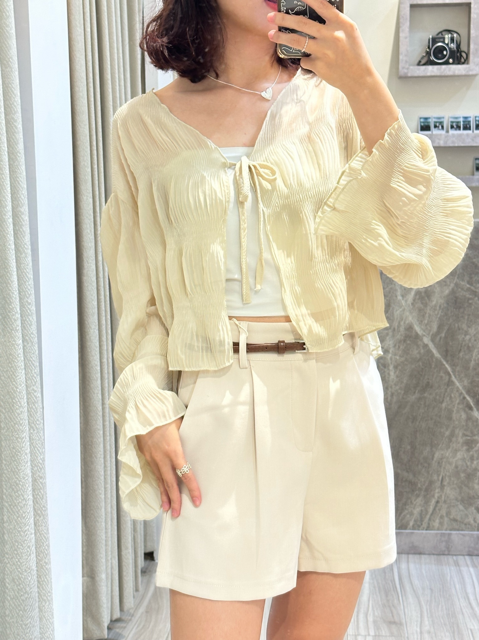 壓折綁帶防曬罩衫