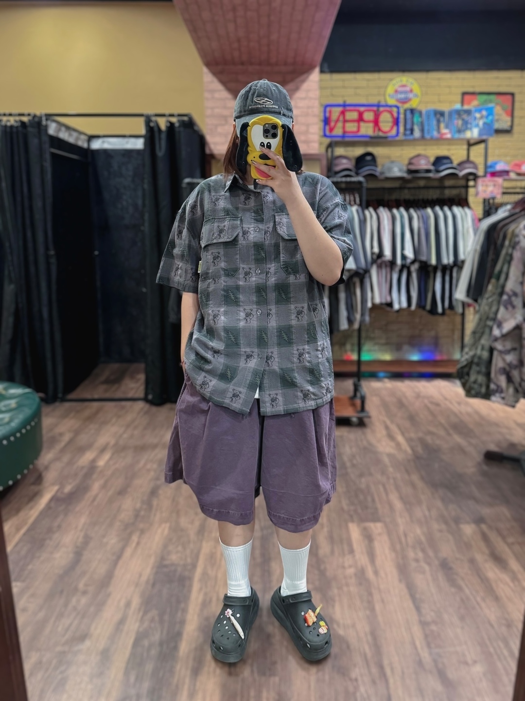 植物染水洗闊腿短褲