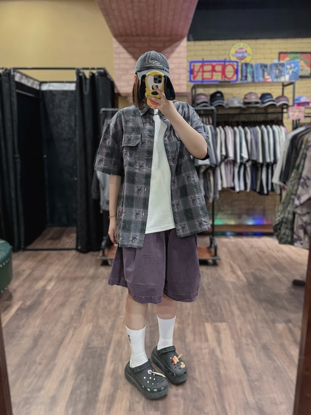 植物染水洗闊腿短褲