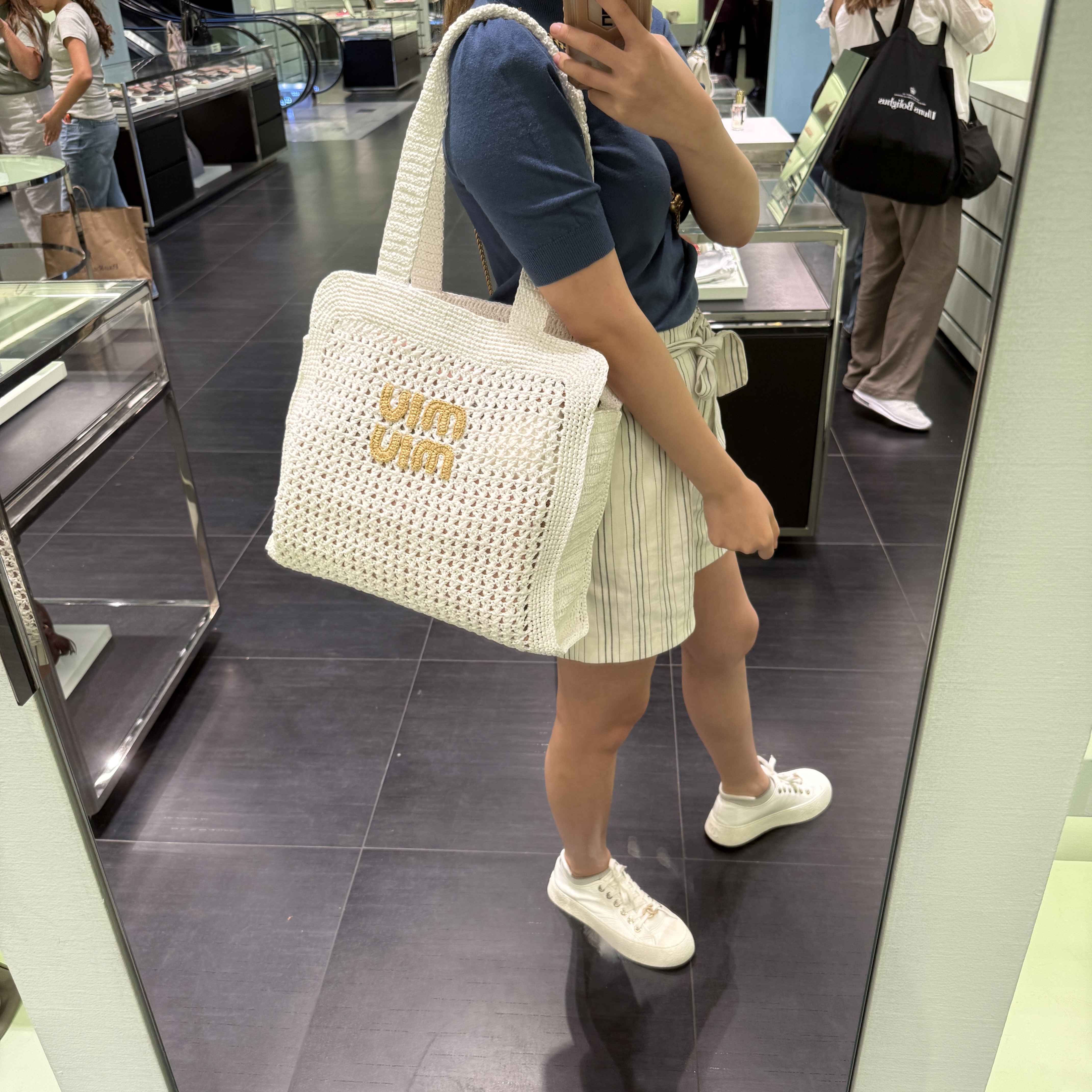 Miumiu Raffia Tote Bag White 5BG230
