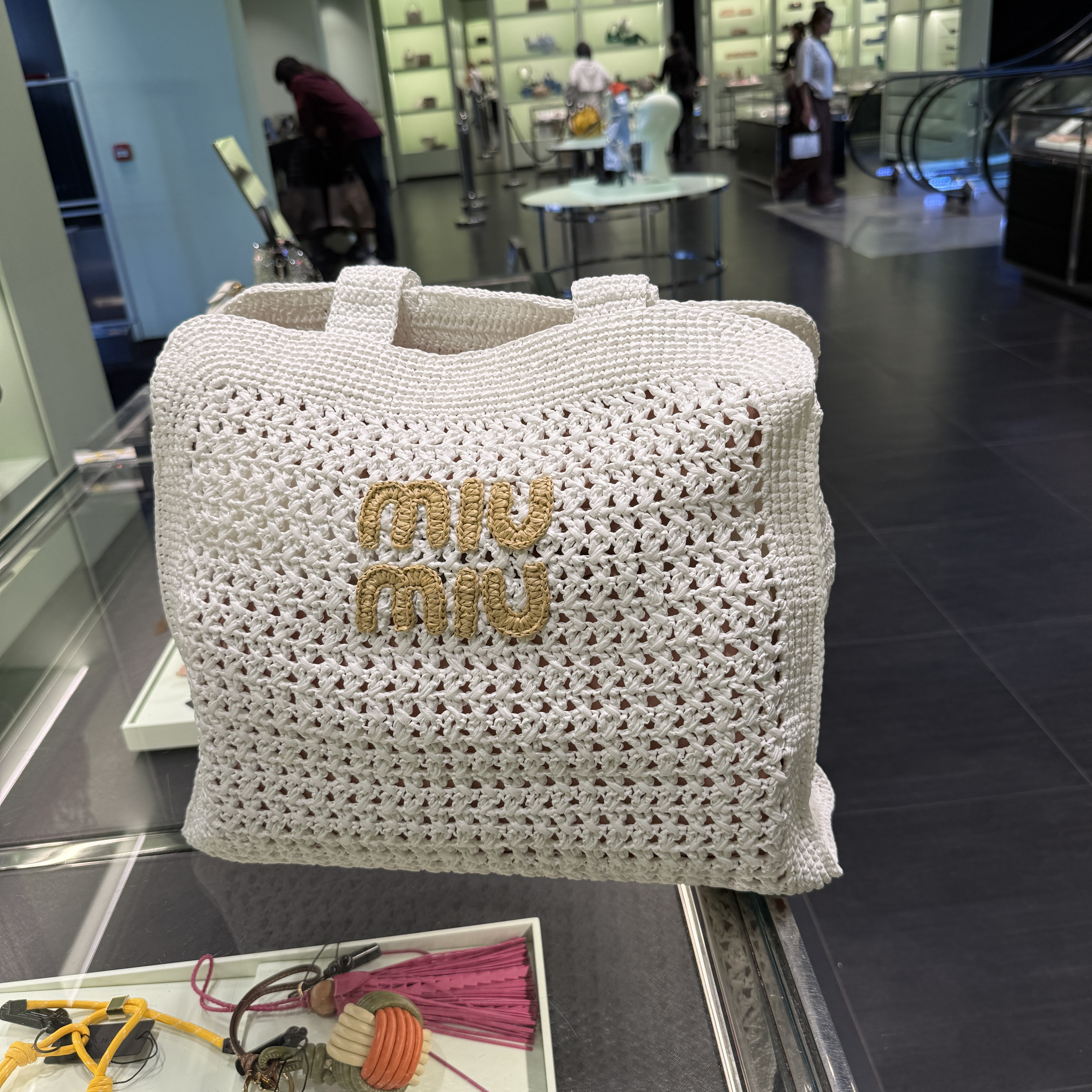 Miumiu Raffia Tote Bag White 5BG230