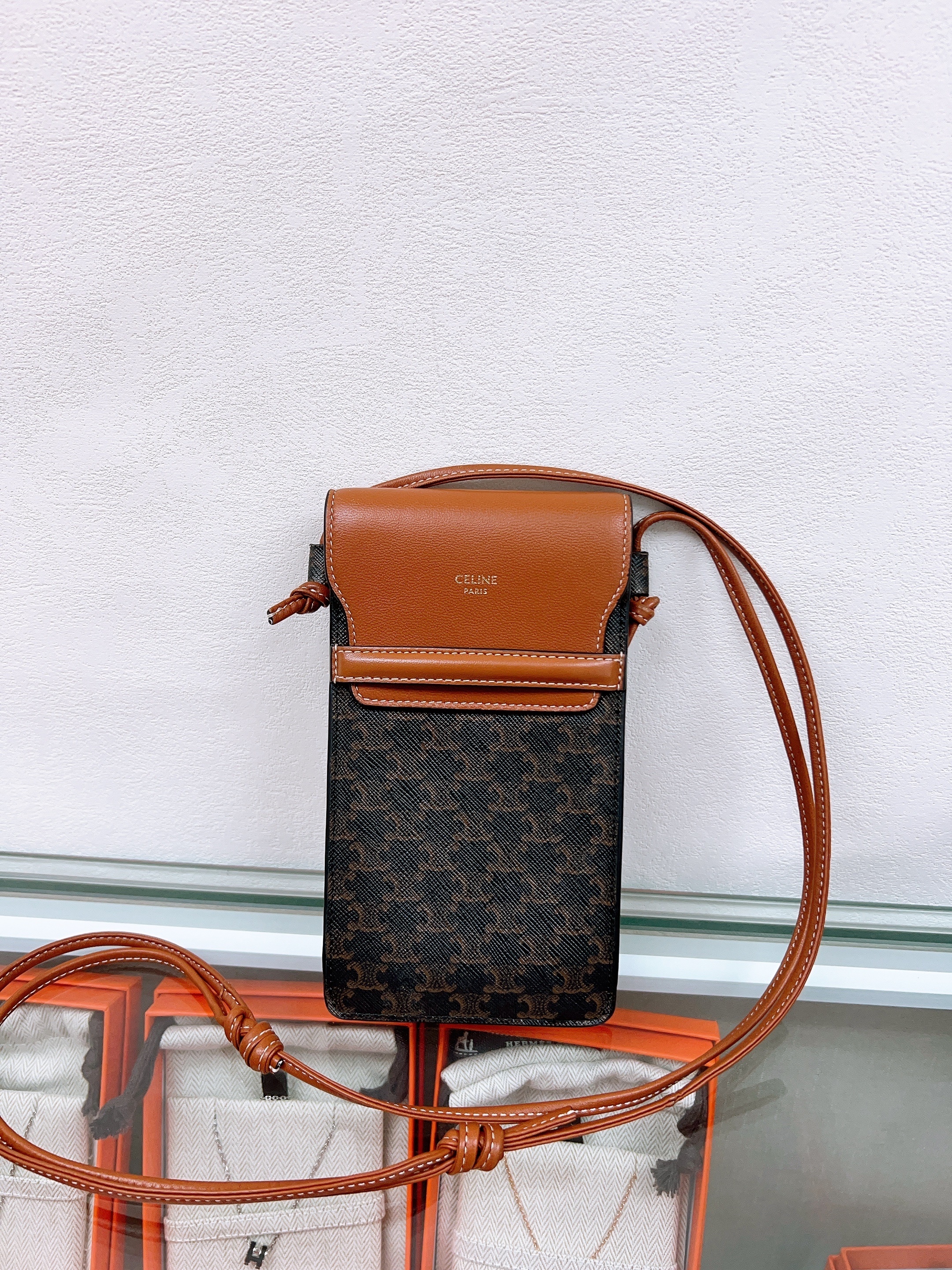 Celine phone bag brown monogram