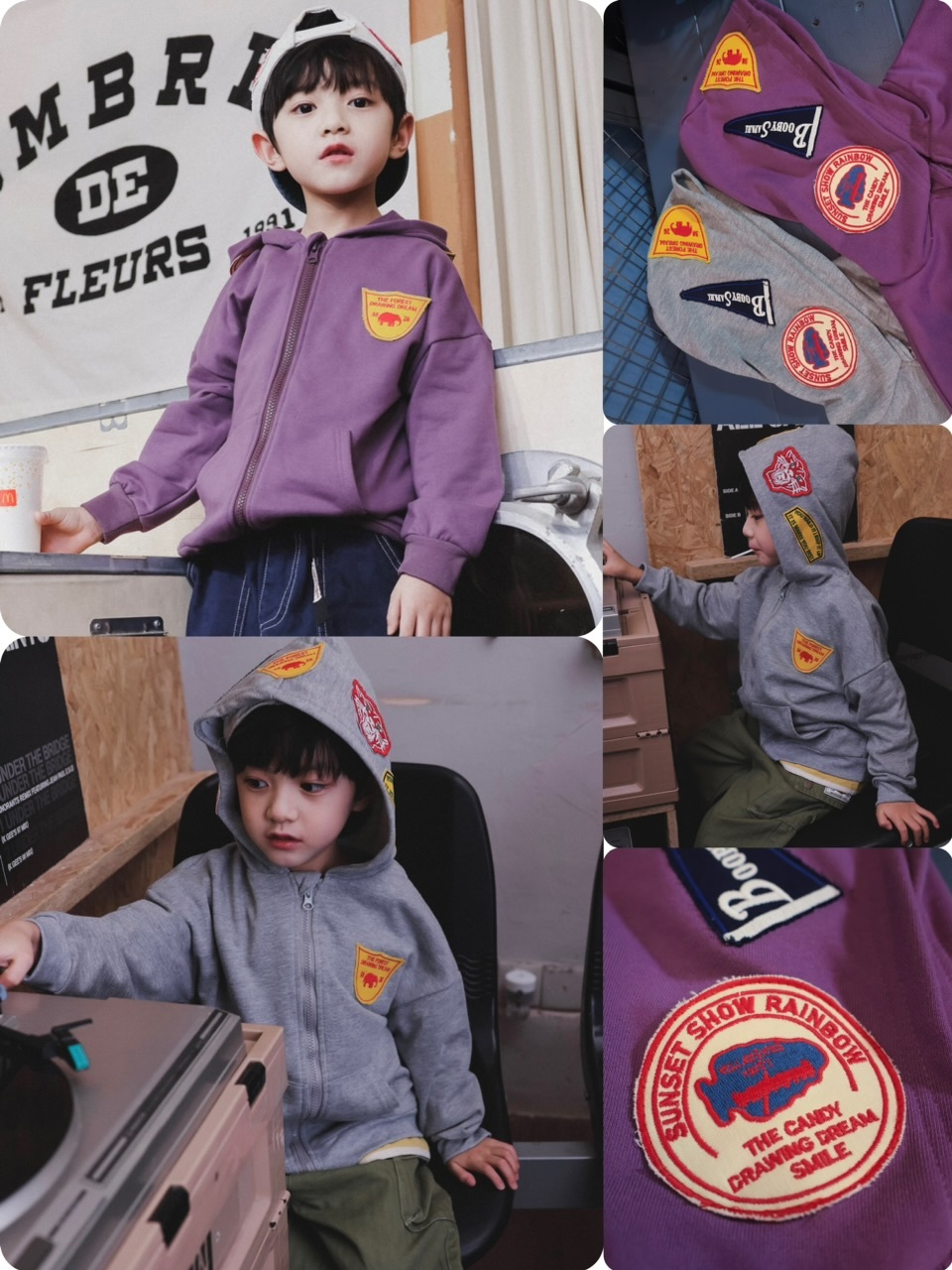 日系兒童休閒綉章連帽外套-2502048