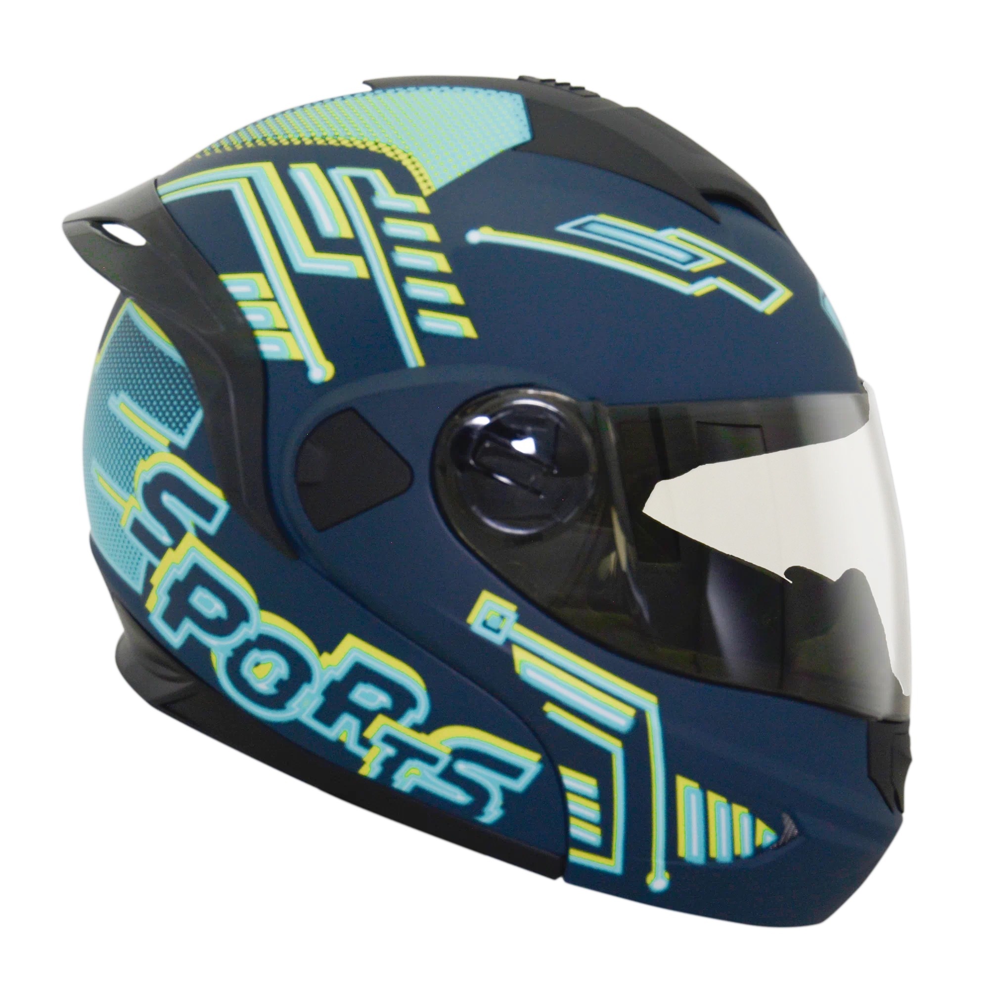 THH T-797N SPORTS 電競 平光深藍/黃綠 彩繪 可掀式安全帽