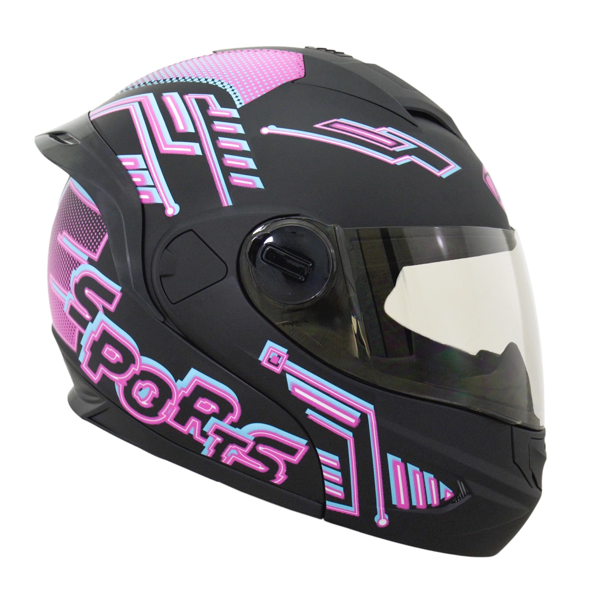 THH T-797N SPORTS 電競 平光黑/藍粉 彩繪 可掀式安全帽