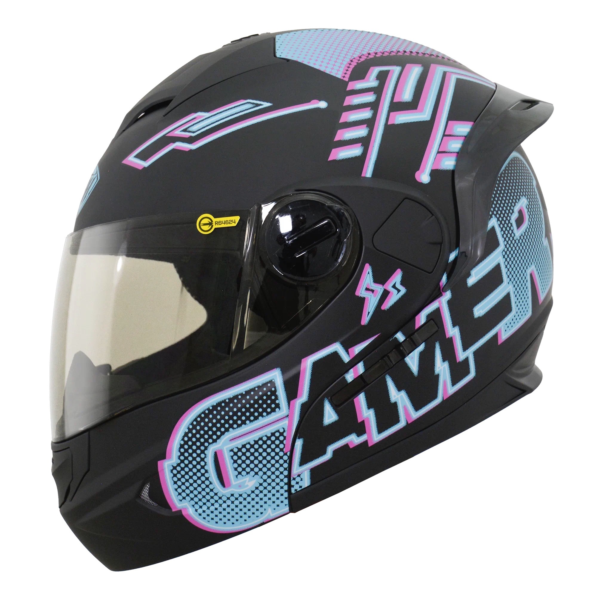 THH T-797N SPORTS 電競 平光黑/藍粉 彩繪 可掀式安全帽