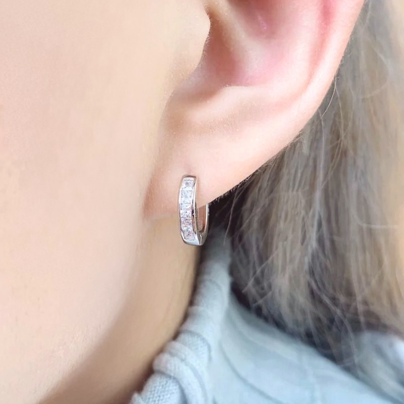 自訂款 3色 純銀梯鑽易扣式耳環(單支價)