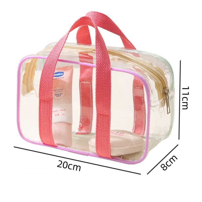 粉色彩帶手提防水化妝包