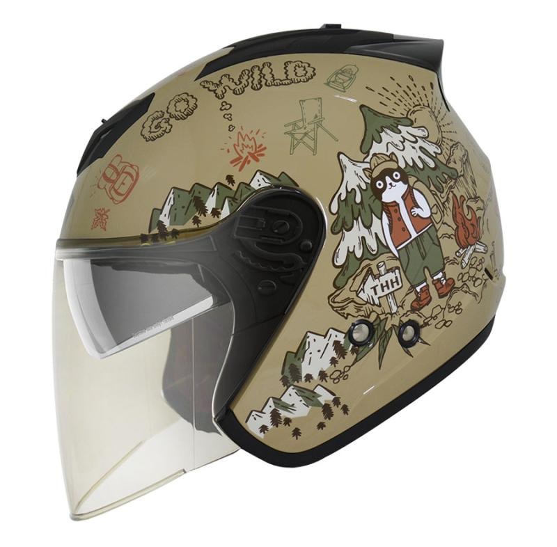 THH T386N 野FUN 卡其 彩繪 四分之三 半罩式