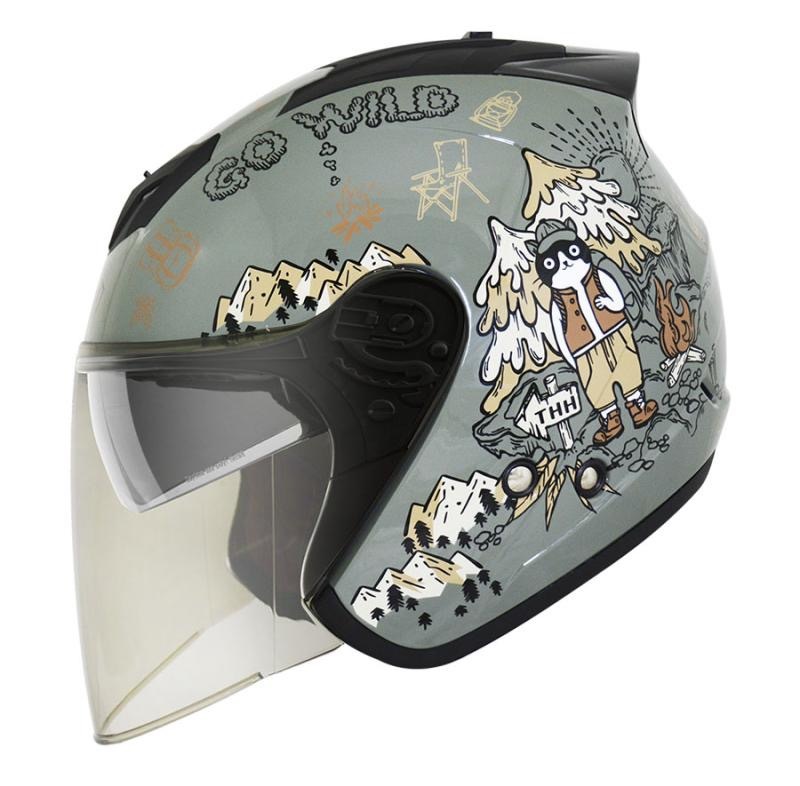 THH T386N 野FUN 工裝綠 彩繪 四分之三 半罩式