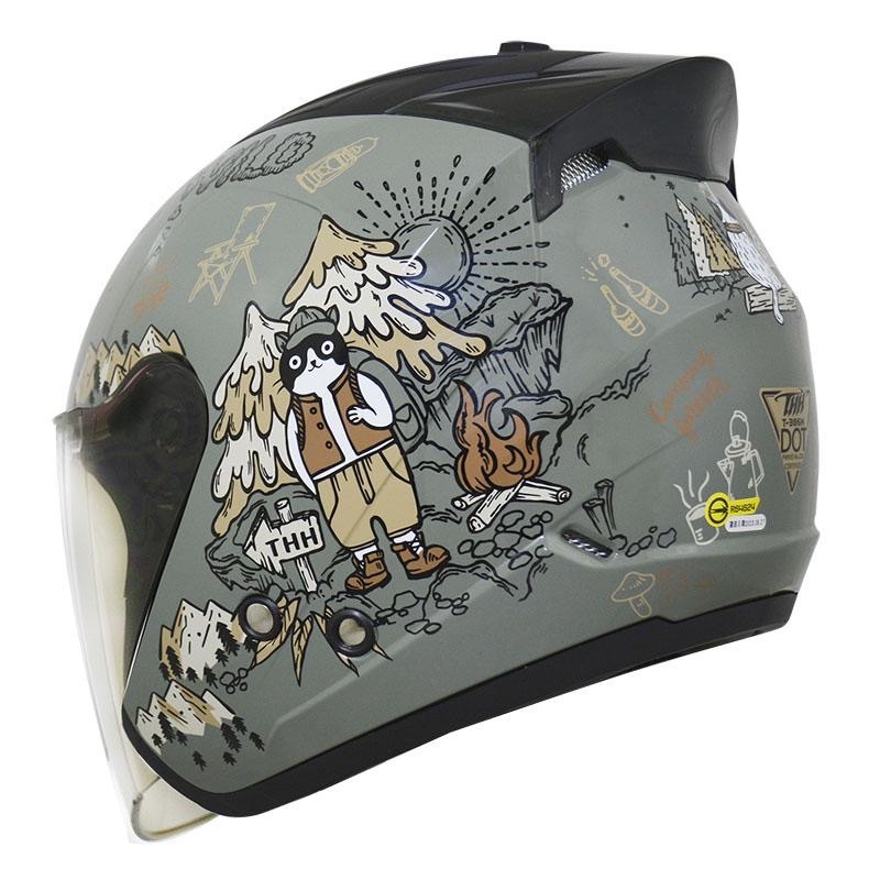 THH T386N 野FUN 工裝綠 彩繪 四分之三 半罩式