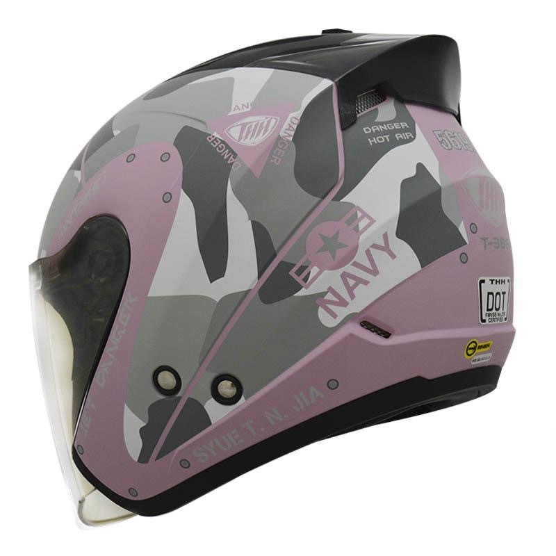 THH T386N 海軍 平光粉紫/灰 四分之三 半罩式