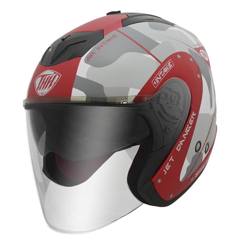 THH T386N 海軍 平光紅/灰 四分之三 半罩式