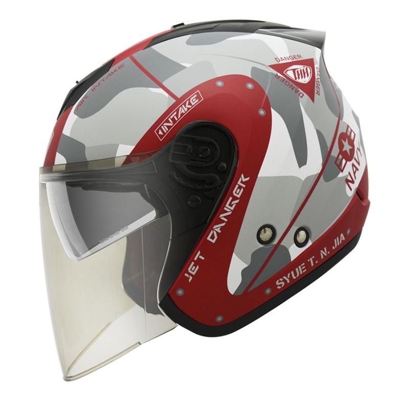 THH T386N 海軍 平光紅/灰 四分之三 半罩式