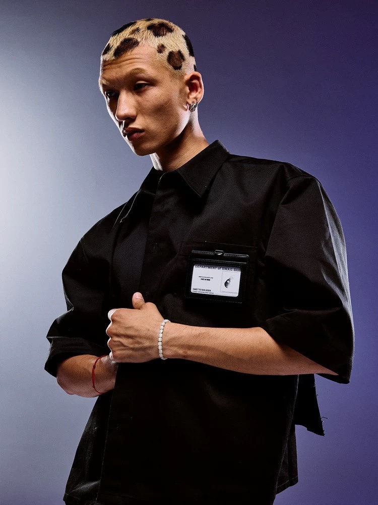 ROCKSTA “GHETTO SOLIDER” 黑色立領貼布 襯衫短袖