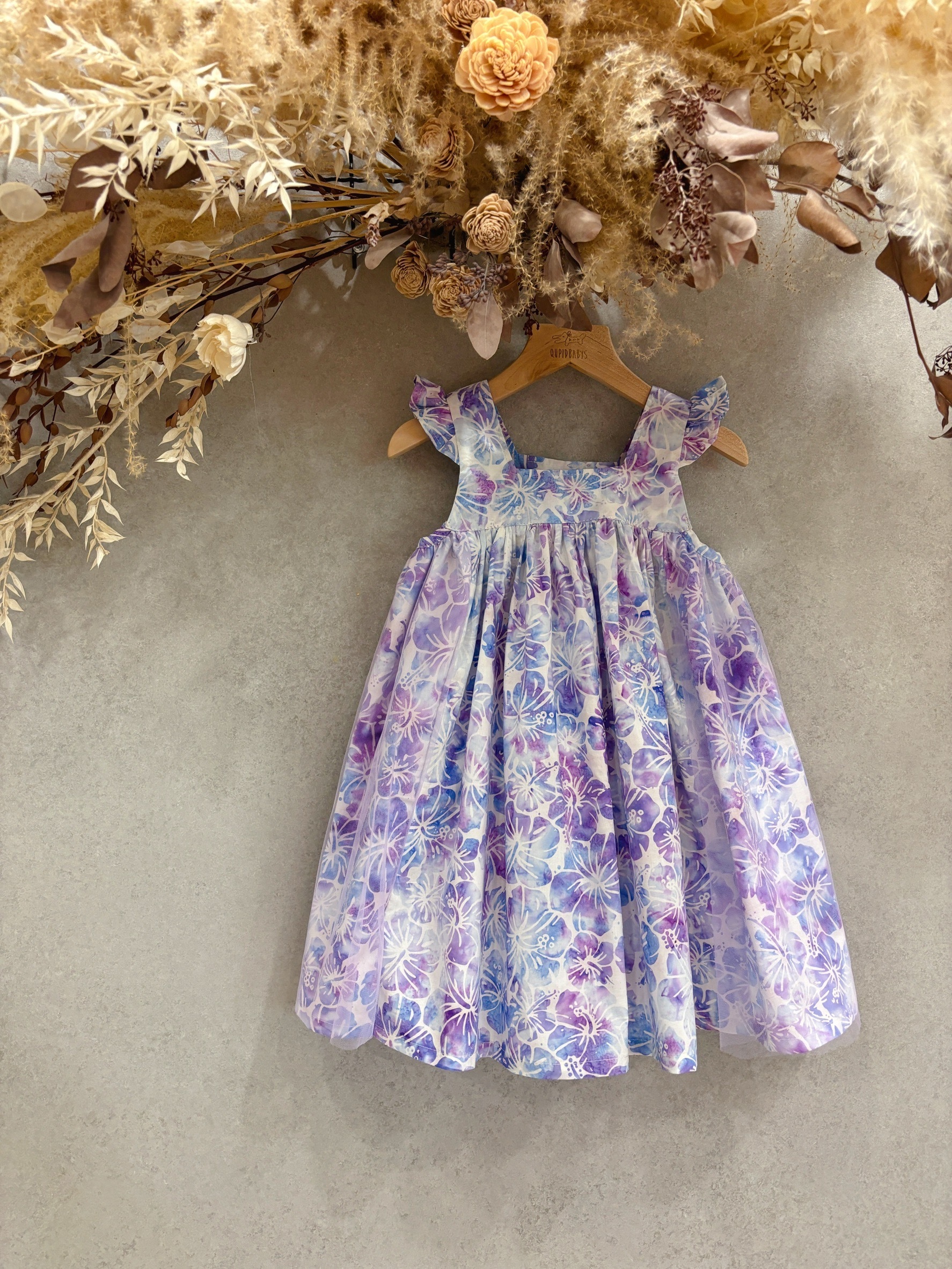 紫蠟染 方領小飛袖洋裝（90）