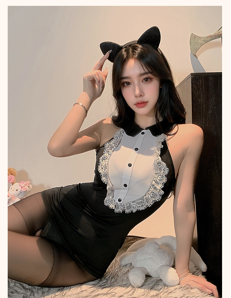 性感貓女蕾絲開襠情趣套裝 JK-0094