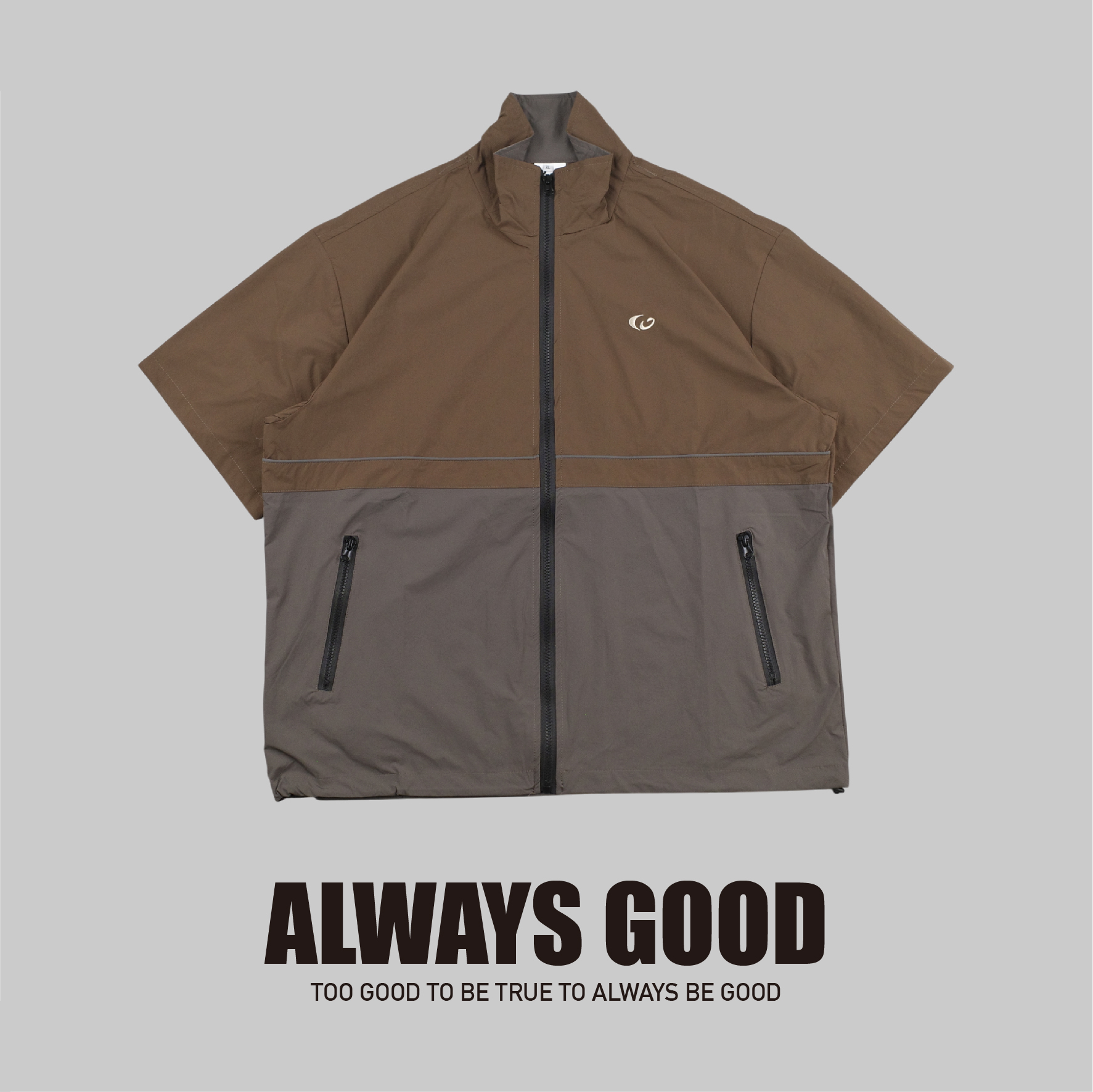 『Always_Good』撞色 刺繡 拉鍊 縮腰 短袖襯衫