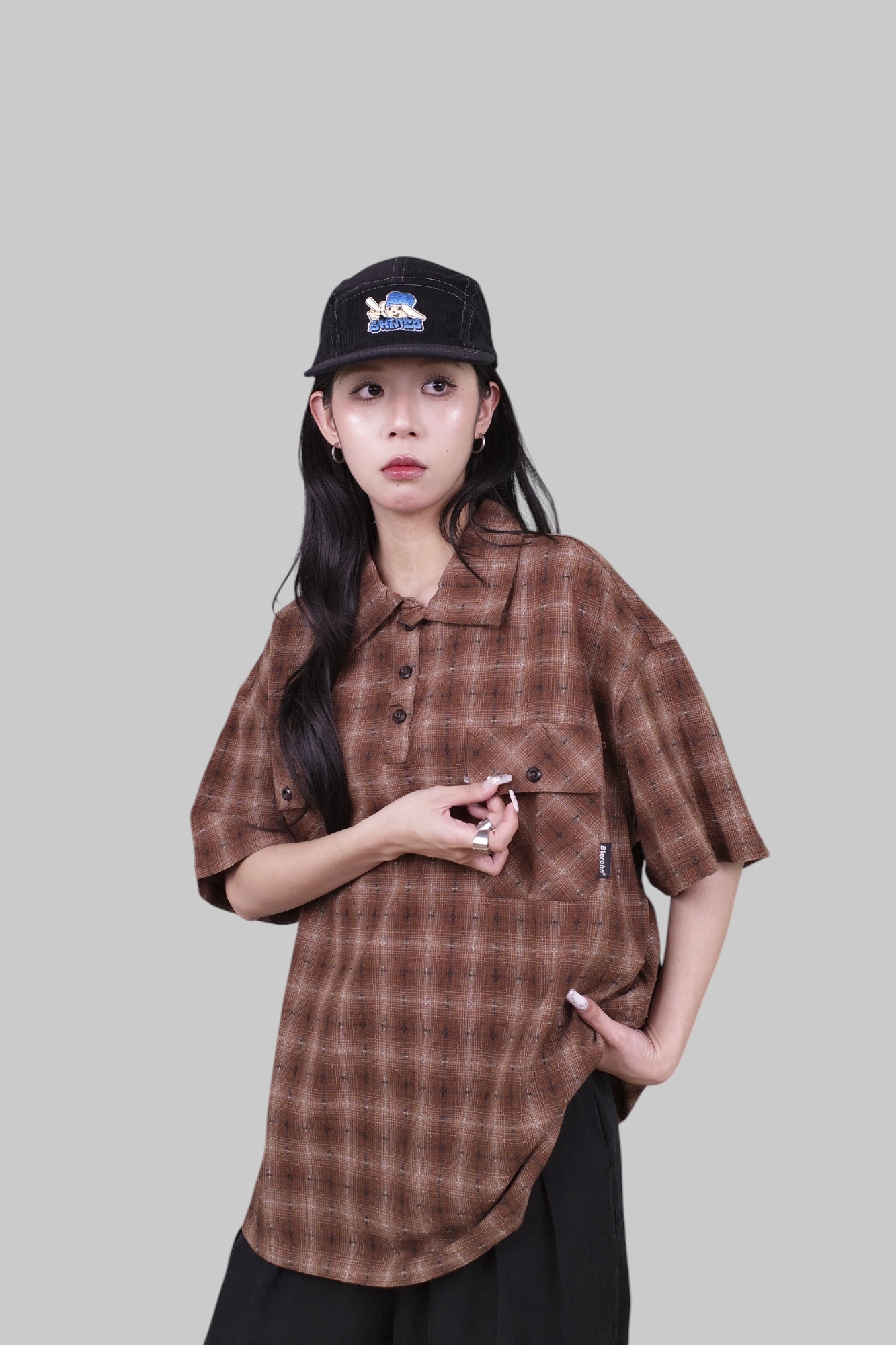 『Always_Good』復古 格紋 半開領 短袖襯衫