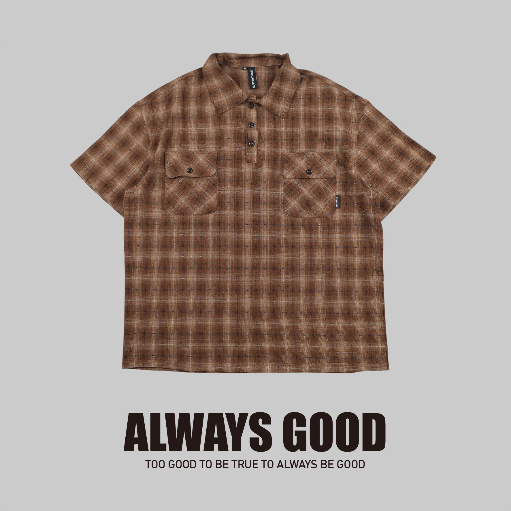 『Always_Good』復古 格紋 半開領 短袖襯衫