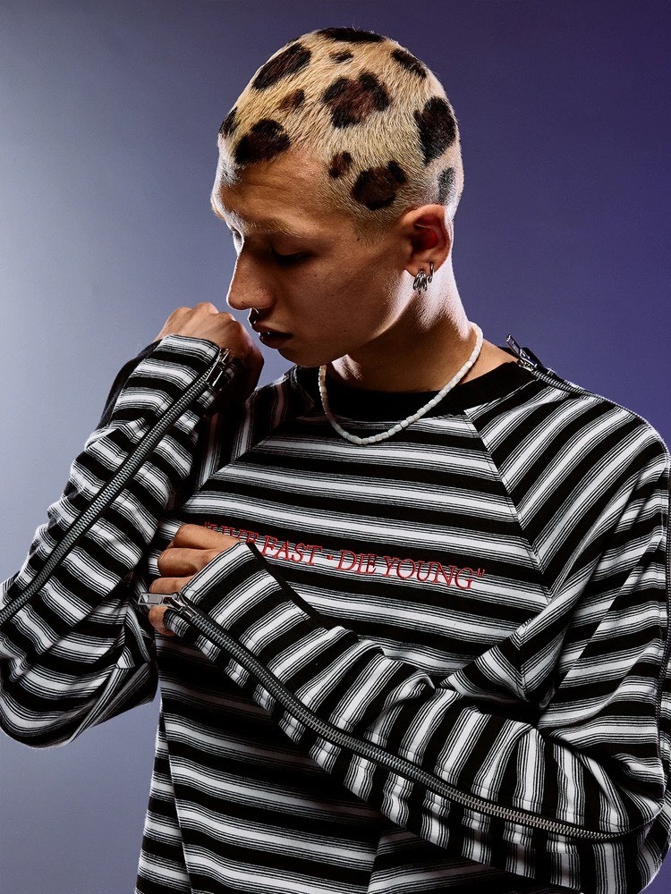 ROCKSTA “GHETTO SOLIDER” 黑白條紋拉鍊 長袖T