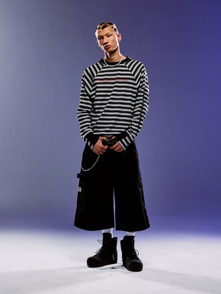 ROCKSTA “GHETTO SOLIDER” 黑白條紋拉鍊 長袖T