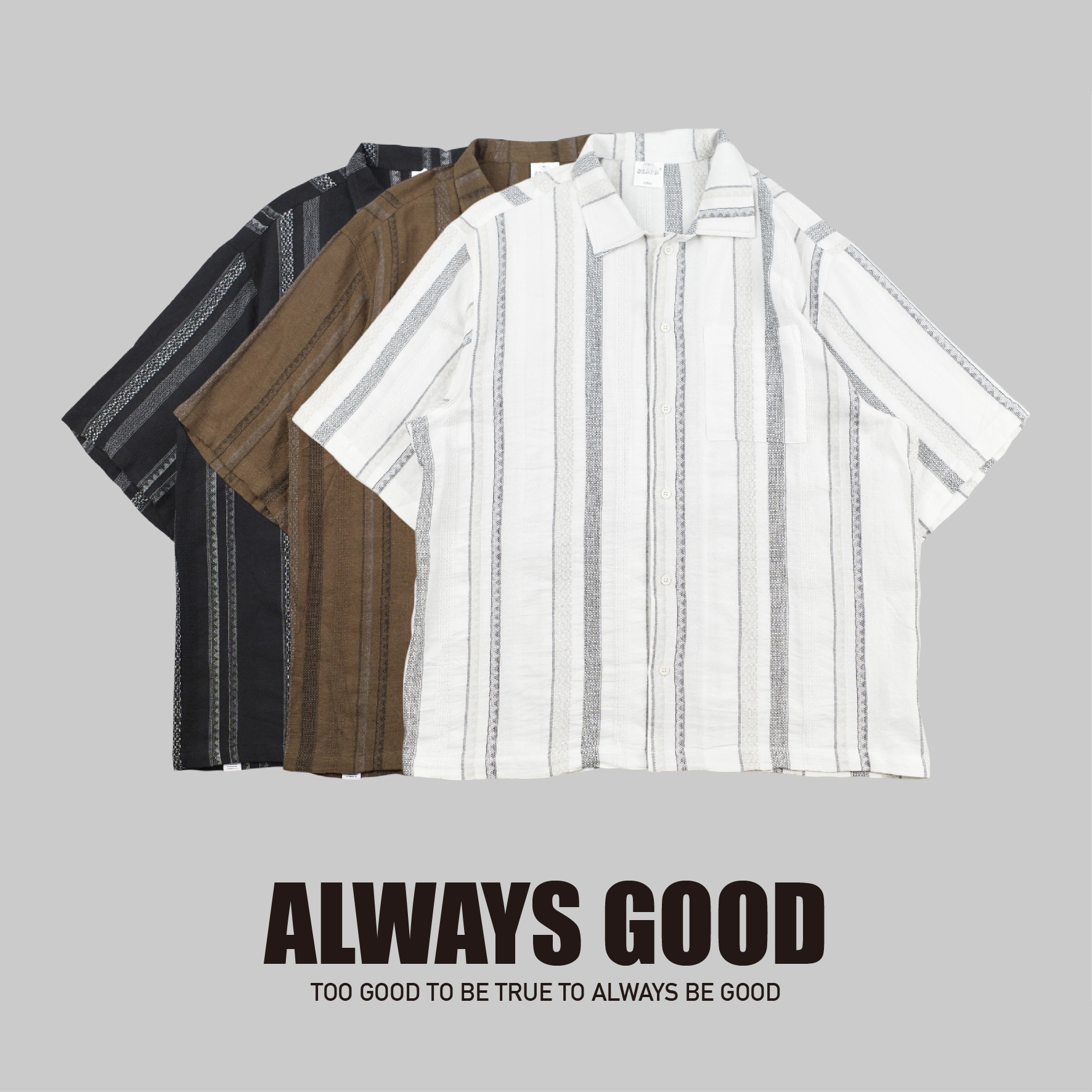 『Always_Good』圖騰 直條紋 短袖襯衫