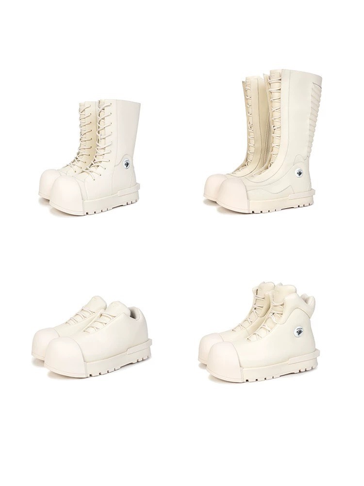 ROCKSTA R/F White Architectural Round-Toe Combat Boots 白色厚底靴