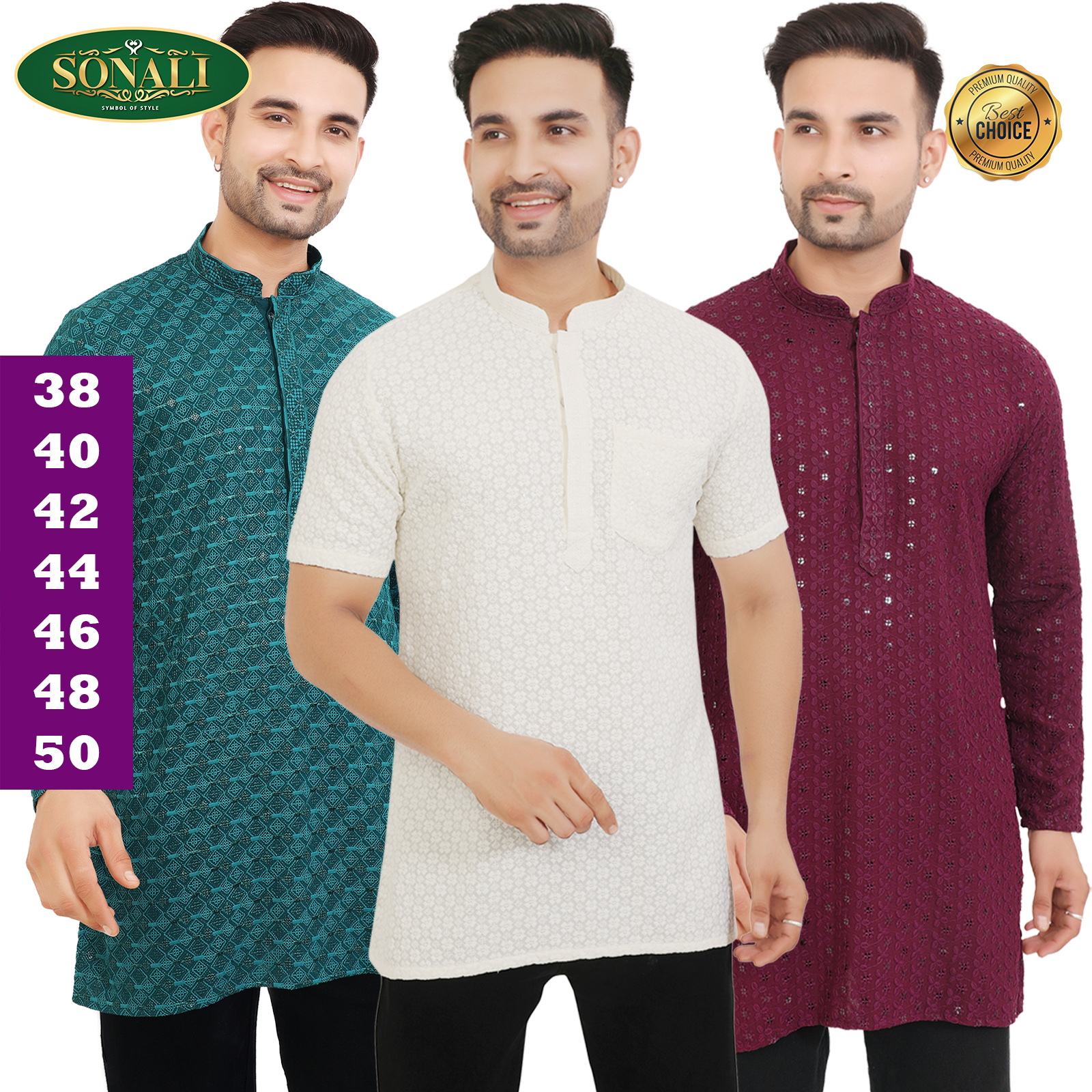 Sonali's Premier Quality Men's Top / kurta melayu / Traditional Men's Wear with Sequins Embroidery - Q1976/Q1978/Q1979