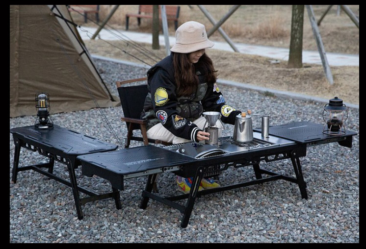 ❚ON_U LIFE❚韓國 黑滑軌桌 韓系黑桌 露營木桌 韓國 滑軌桌 百變桌 黑化風格 戶外 輕量化桌子 野營