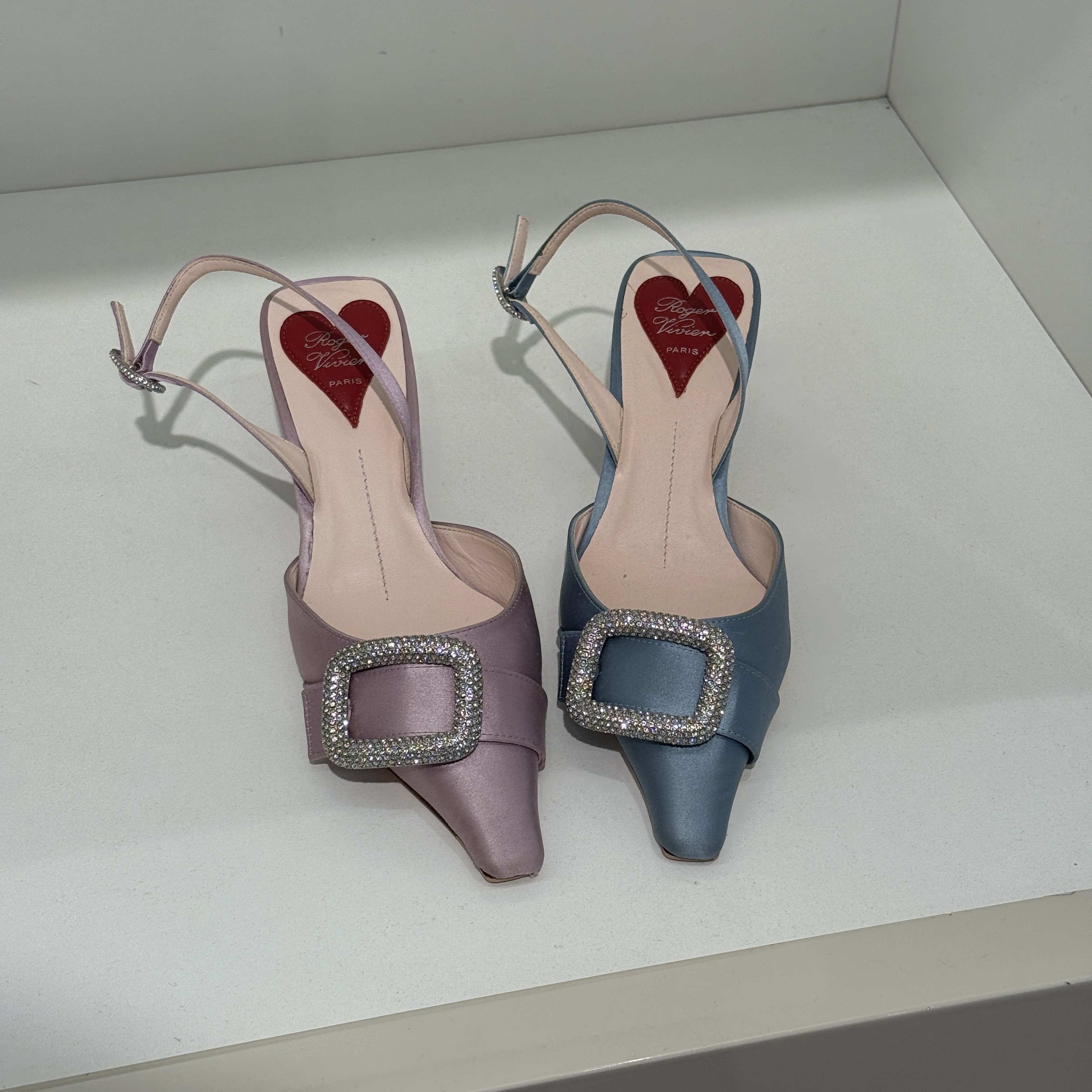 Roger Vivier RV Dorsay Buckle-Embellished Satin Slingback Pumps blue Pink