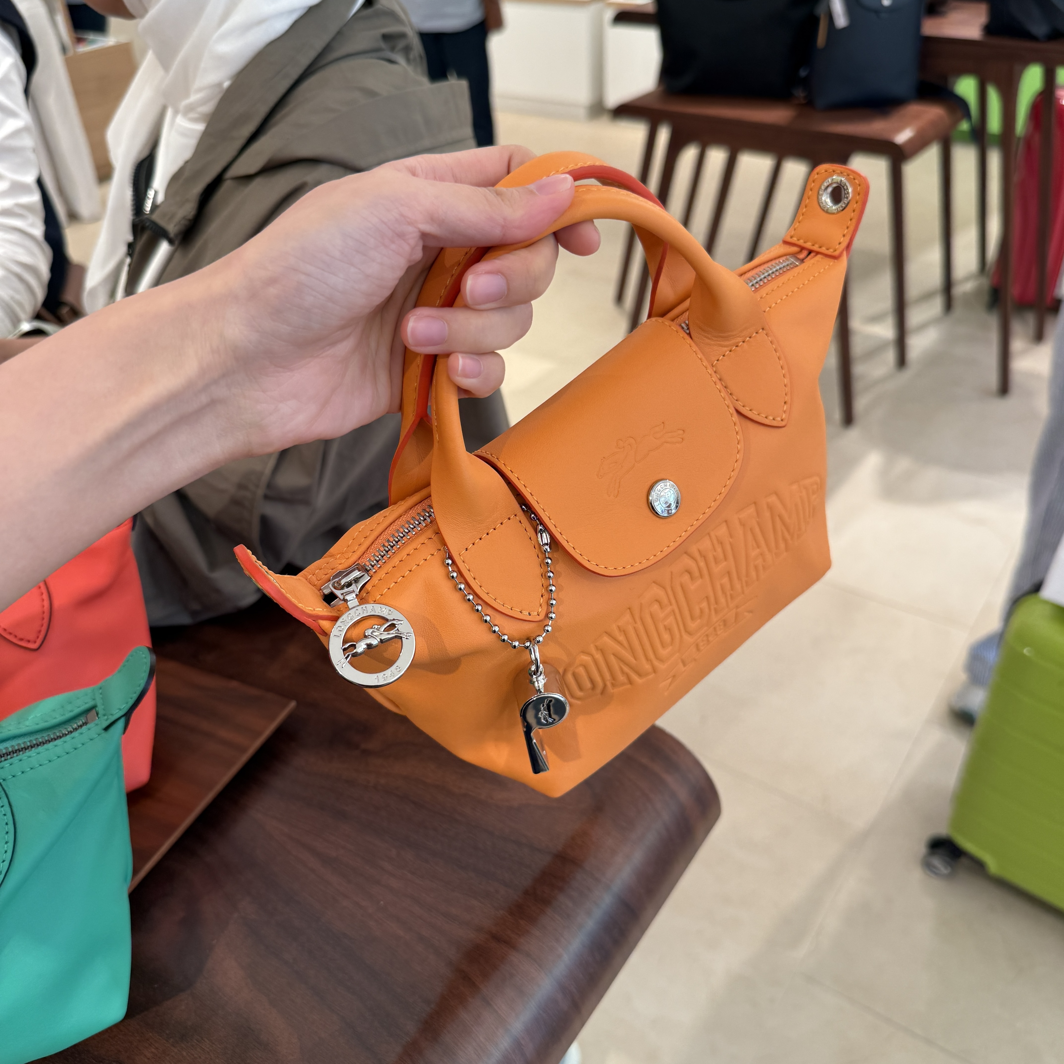 Longchamp Lambskin Embossed logo mini crossbody bag Orange L1500