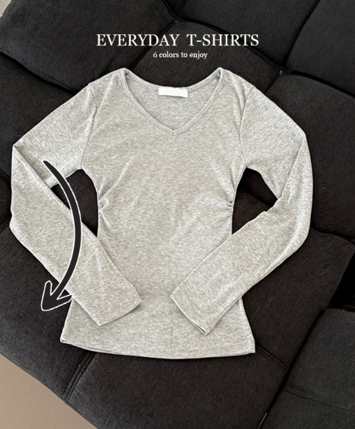 早秋預訂｜日常側褶V領長袖T 恤